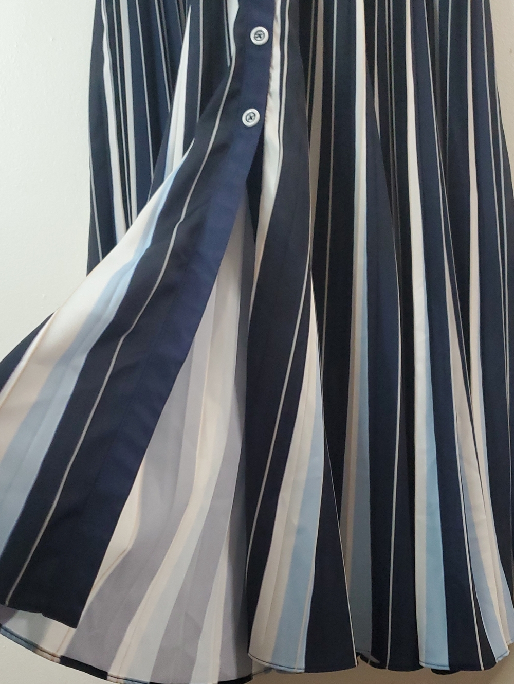 Anthropologie Halter Pleated Navy and White Striped Midi Dress Sailor Nautical - Picture 5 of 16